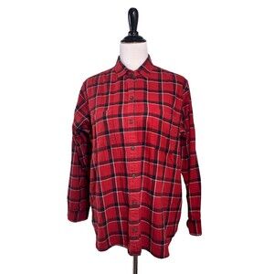 Abercrombie & Fitch Flannel Button Down Shirt Women L Red Tartan Plaid Boyfriend